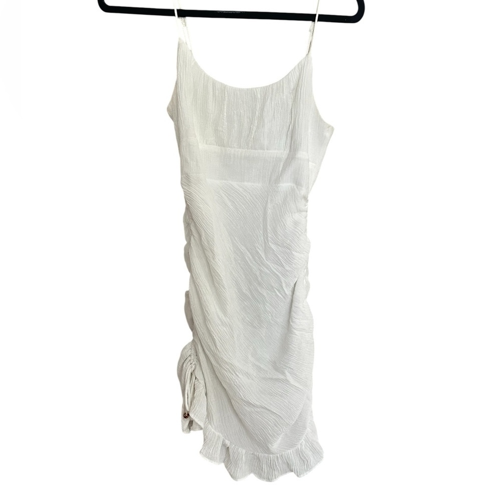 Selfie Leslie Whote Sz S Spaghetti strap fitted midi dress cinch sides